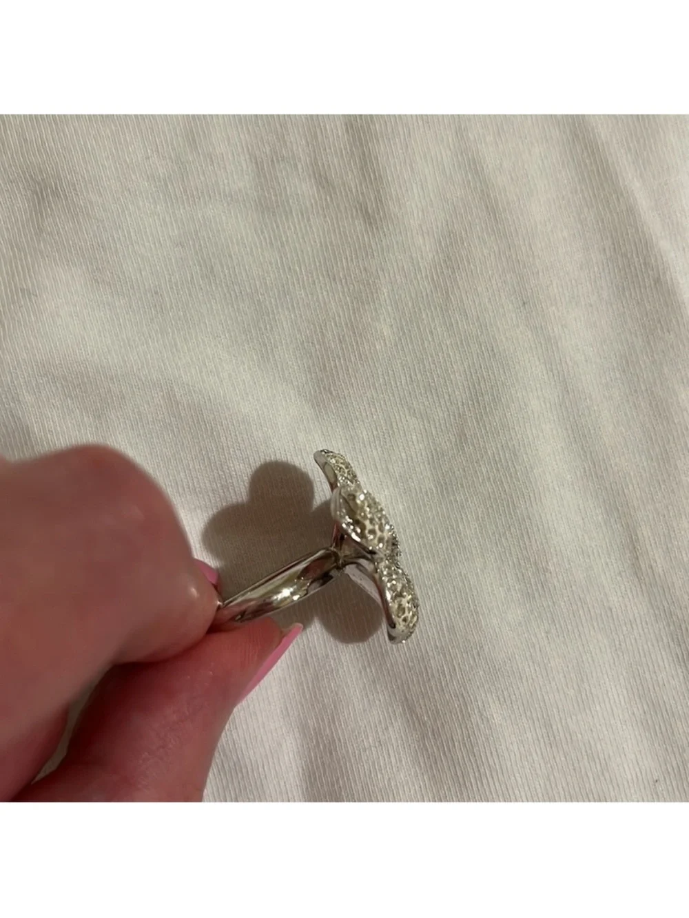 Silver-Tone Crystal Flower Statement Ring - Sparkling Floral Design